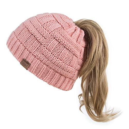 Winter Warm Ponytail High Messy Stretchy Hat Cap Bun Skull Knitted Beanie Women 